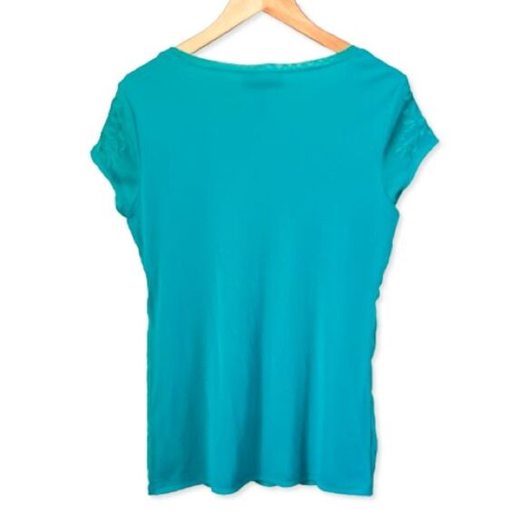 INC International Concepts Embroidered Overlay Teal Green Top Blouse SZ L - Picture 2 of 9